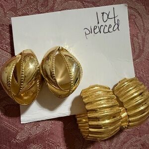 Gold-Tone Clip Earrings Set - Sculpted & Ribbed Styles